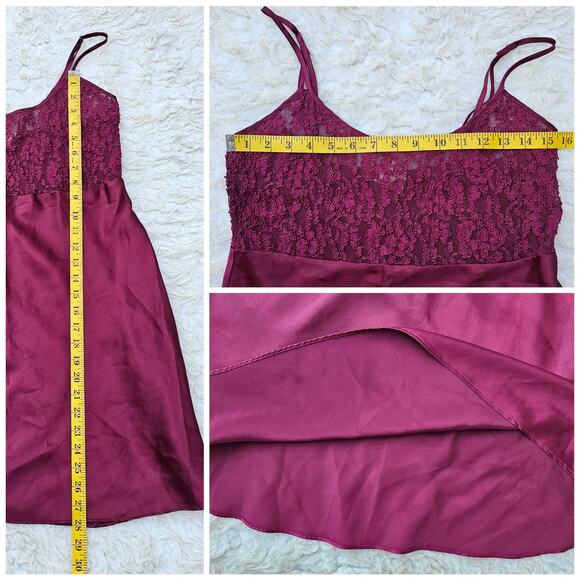 Satin Lace Chemise VTG Victoria's Secret Size M Burgundy Vintage Gold Label Gown - Picture 6 of 8